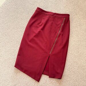 / Halogen Pencil Asymmetrical Side Slit Zip Maroon Skirt Office US 4